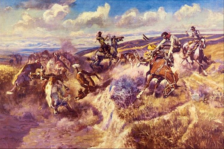 Charles M Russell Tight Dalley and a Loose Latigo China oil painting art